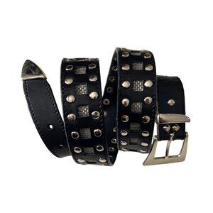 Cheval Accessories Black Leather Belt With Silver Studs & Buckle 32" Size CL-51